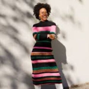 Tanya Taylor Velma open-back striped metallic knit dress in a pink multi, size L